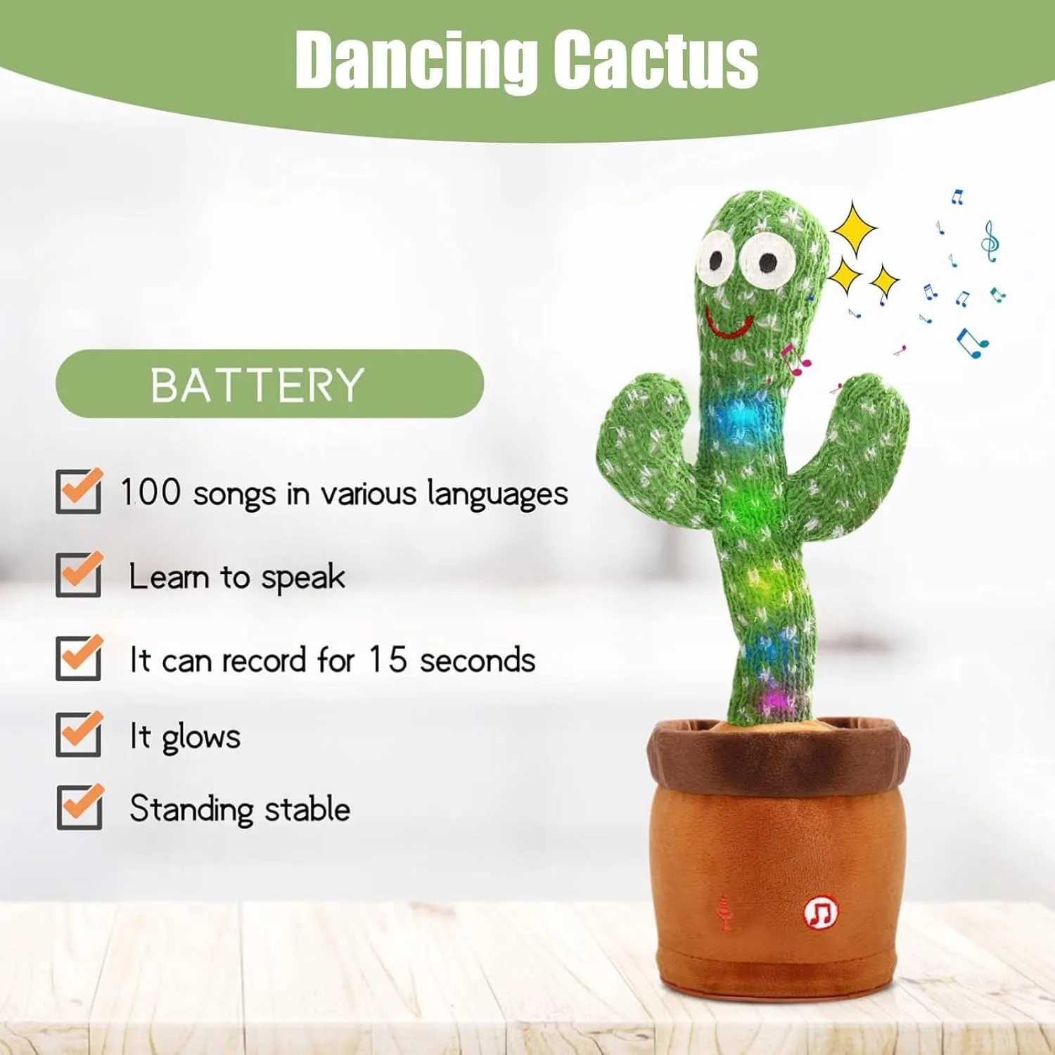 MIAODAM Dancing Cactus Baby Toy - Talking Cactus, Singing Toy, Colorful Glowing Repeating What You Say Plush Figure with 100 Songs for Kids and Adults