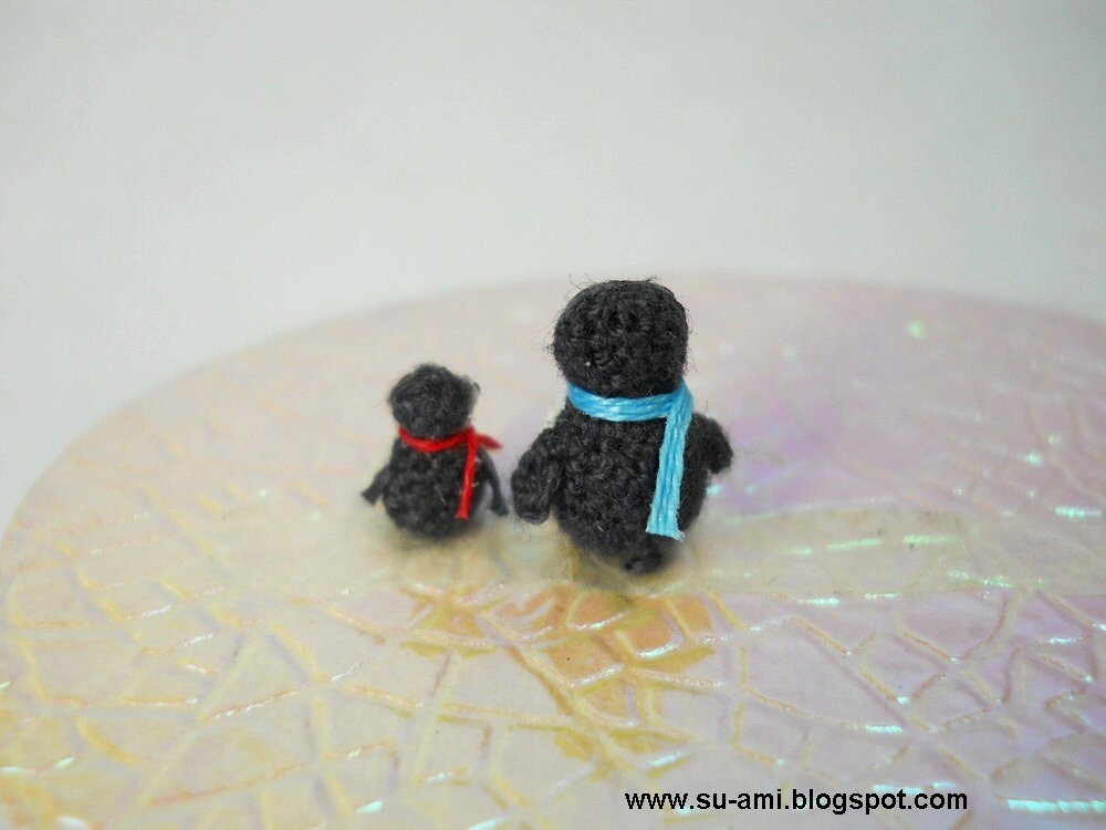 Micro Miniature Penguins - Mini Tiny Crochet Penguin Amigurumi - Set of Two Penguin Chicks - Made To Order