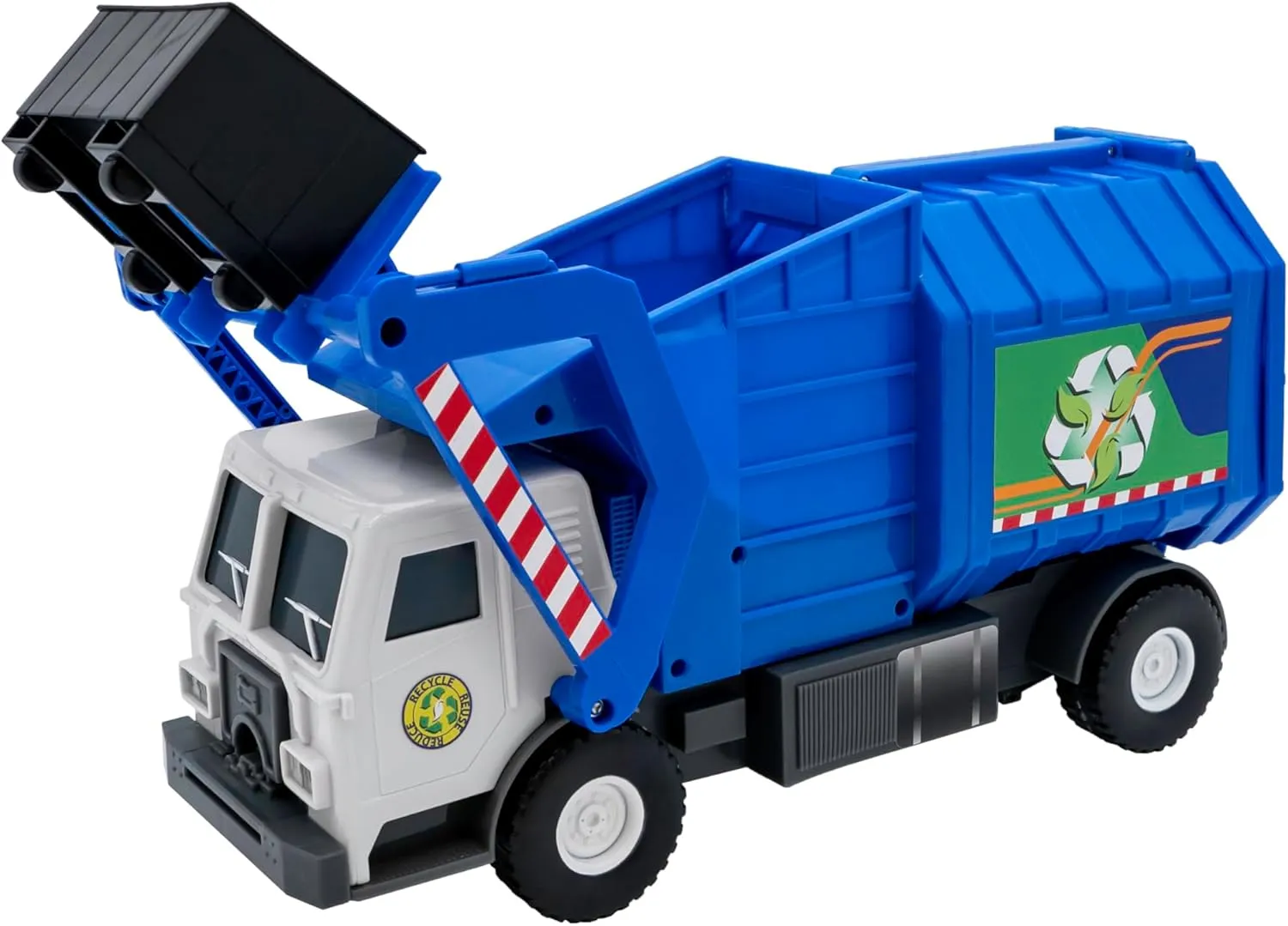 Mighty Fleet Action Drive 16” Garbage Truck Toy – Motion‑Drive Motorized Dumping, Flashing Lights & Real Engine/Backup Sounds, Shift‑Knob Control, Batteries Included, Kids Ages 3  