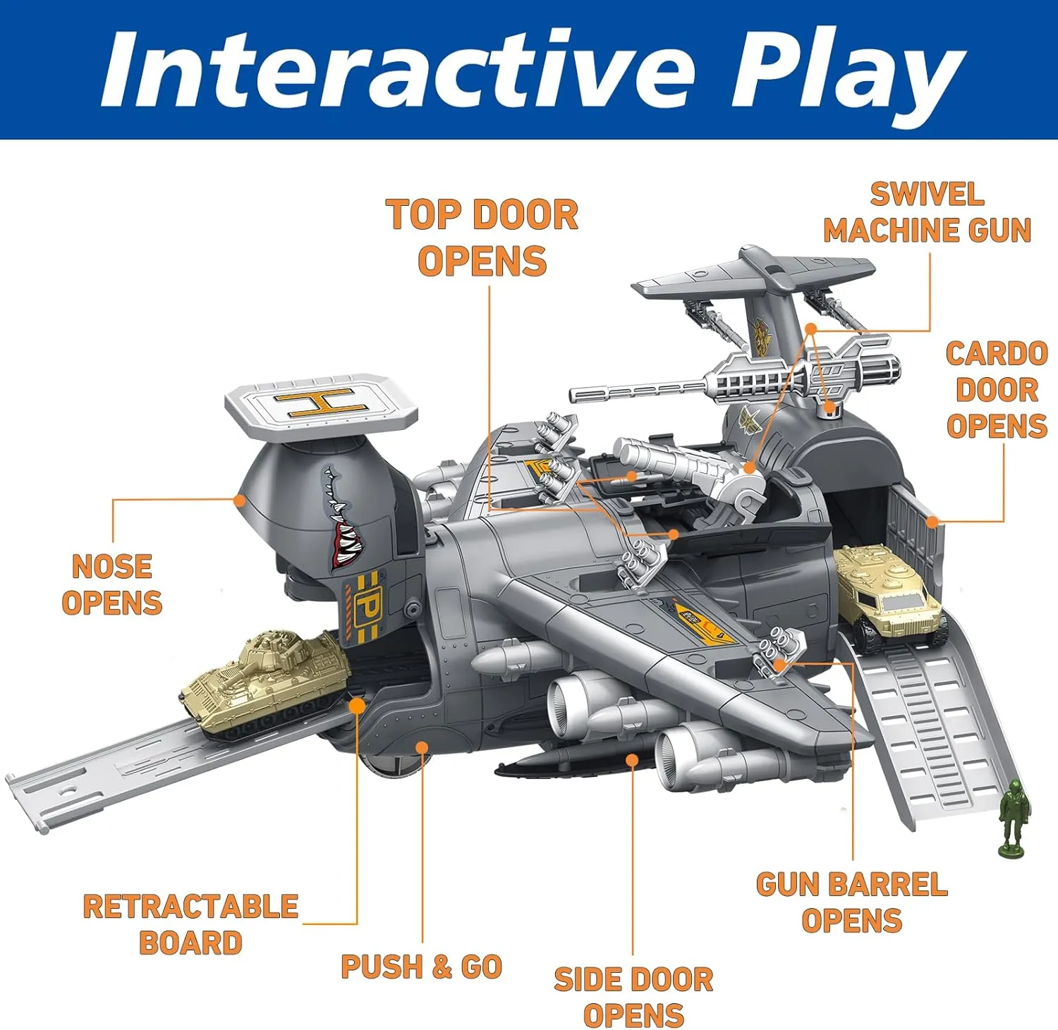 Military Airplane Toy for Kid - 2-in-1 Airplane Playset for Ages 5-7 3-6 Boy, Fighter Jet with 6 Truck Vehicle, 5 Helicopter, Army Men, Car Kit for 4 5 6 7 8 Years Old Child Birthday