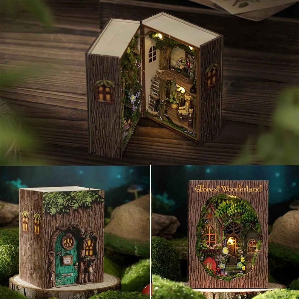 Mini 3D Wooden Doll House Craft Model with LED,DIY Miniature and Furniture Dollhouse Kit,Creative Room Idea for Valentine's Day Birthday Gift (Forest Wonderland)