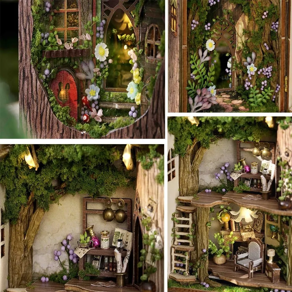 Mini 3D Wooden Doll House Craft Model with LED,DIY Miniature and Furniture Dollhouse Kit,Creative Room Idea for Valentine's Day Birthday Gift (Forest Wonderland)