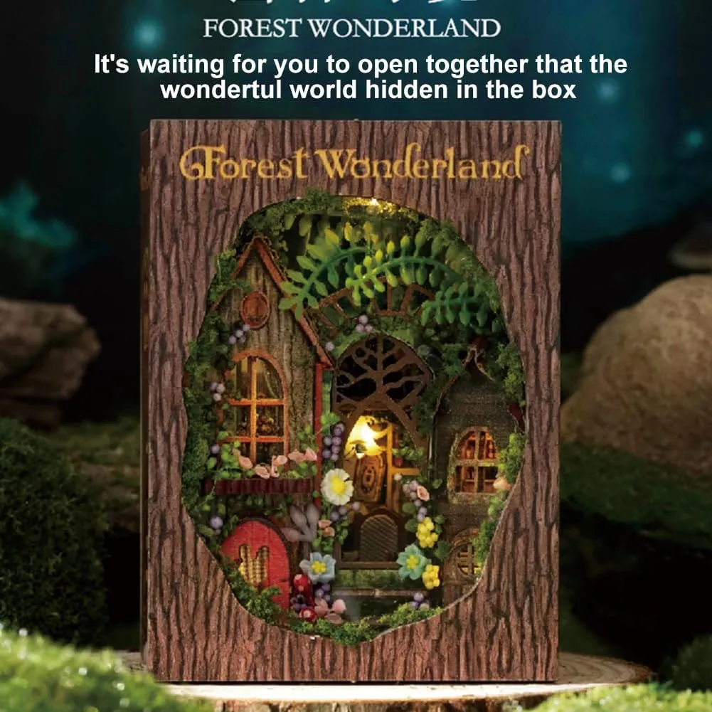 Mini 3D Wooden Doll House Craft Model with LED,DIY Miniature and Furniture Dollhouse Kit,Creative Room Idea for Valentine's Day Birthday Gift (Forest Wonderland)