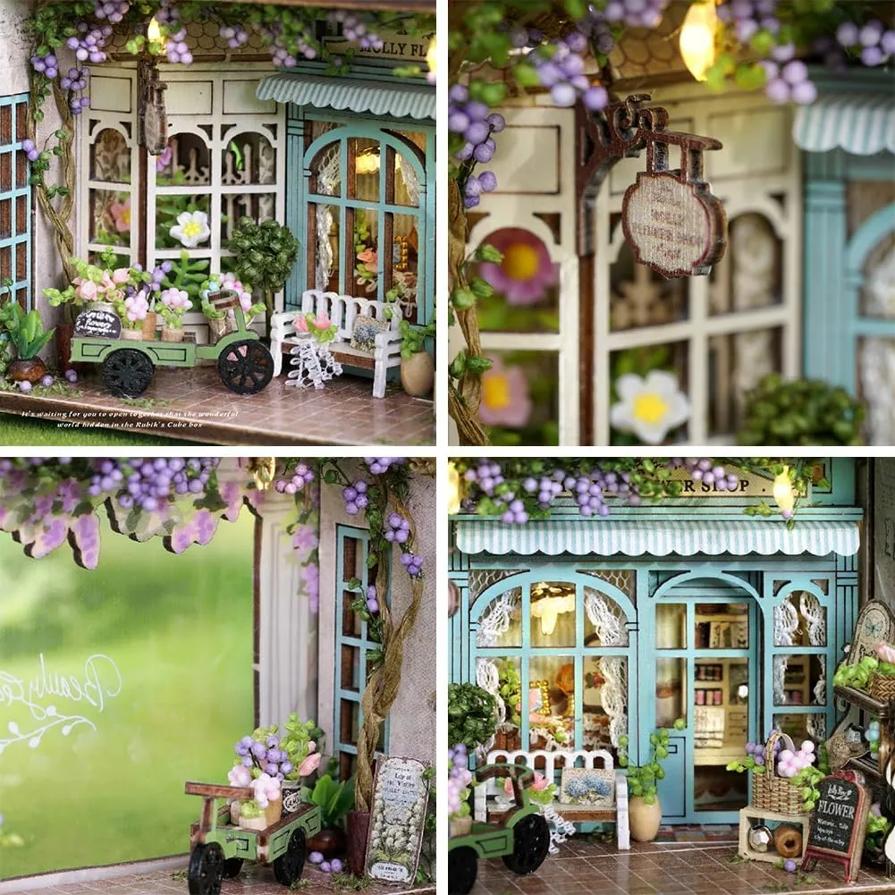 Mini 3D Wooden Doll House Craft Model with LED,DIY Miniature and Furniture Dollhouse Kit,Creative Room Idea for Valentine's Day Birthday Gift (Molly Garden)