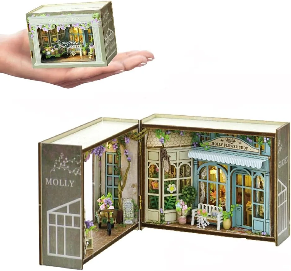 Mini 3D Wooden Doll House Craft Model with LED,DIY Miniature and Furniture Dollhouse Kit,Creative Room Idea for Valentine's Day Birthday Gift (Molly Garden)