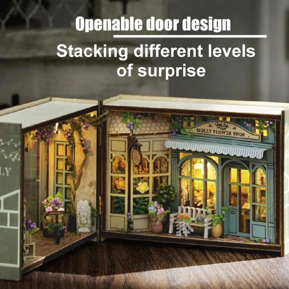 Mini 3D Wooden Doll House Craft Model with LED,DIY Miniature and Furniture Dollhouse Kit,Creative Room Idea for Valentine's Day Birthday Gift (Molly Garden)