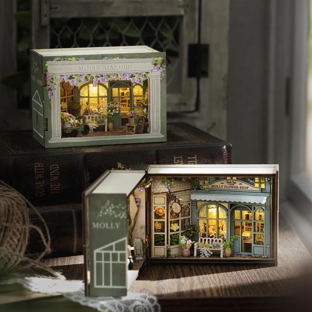 Mini 3D Wooden Doll House Craft Model with LED,DIY Miniature and Furniture Dollhouse Kit,Creative Room Idea for Valentine's Day Birthday Gift (Molly Garden)