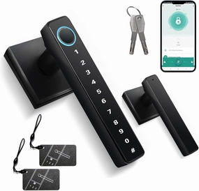 MINIA Keypad Keyless Entry Door Lock with Handle, Fingerprint Smart Door Lock, Smart Locks for Front Door, Electronic Digital Door Lock, Code Door Lock for Rental, Bedroom, Office and Hotel