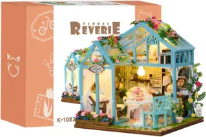 Miniature House Kit with LED Light, Book Nook Kit with Cover for Birthday, 3D Wooden Bookends Puzzle, Bookshelf Decor for Adults, Teens, Beginners - Floral Reverie
