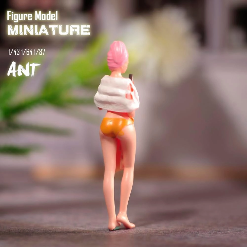 Miniatures 1/64 1/43 1/87 Scale Beauty Bathing Taking Selfies Scene Props Action Figure Model Creative Prop Display Collection Decor for Cars Vehicles (Painted, 1/43 Scale)