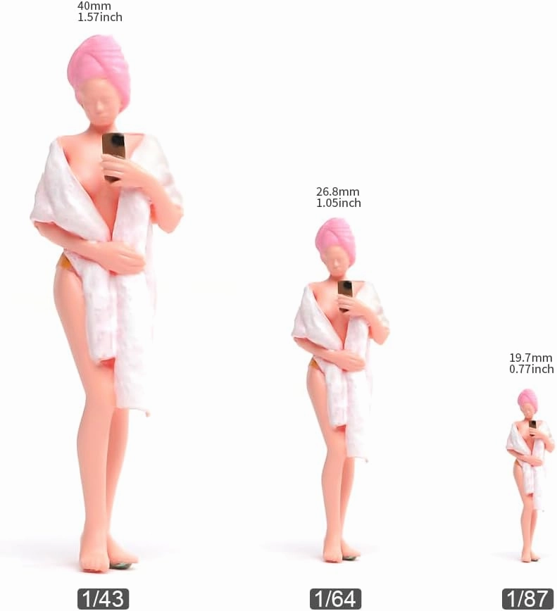 Miniatures 1/64 1/43 1/87 Scale Beauty Bathing Taking Selfies Scene Props Action Figure Model Creative Prop Display Collection Decor for Cars Vehicles (Painted, 1/43 Scale)