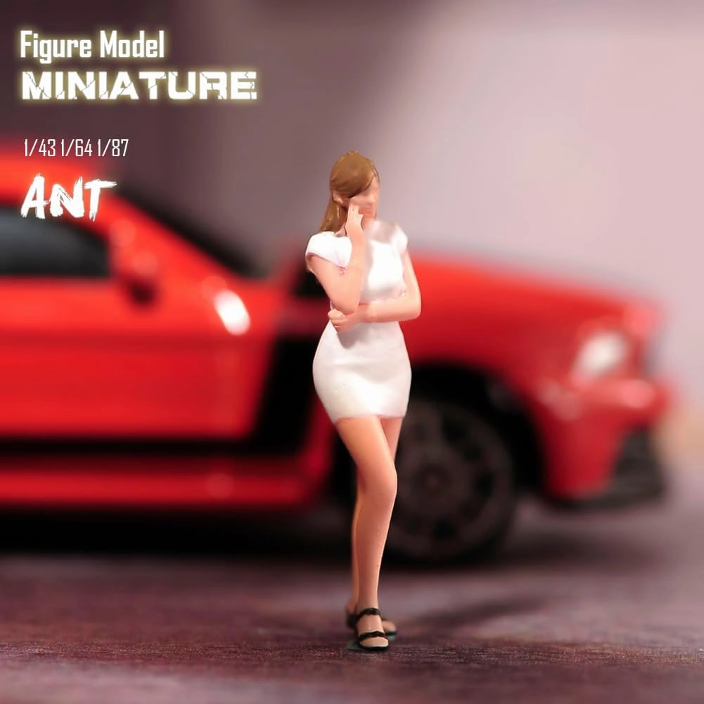 Miniatures 1/64 1/43 1/87 Scale Beauty Thoughts On Street Fashion Tight Skirt Scene Action Figure Model Creative Prop Display Collection Decor for Cars Vehicles (Painted White, 1/87 Scale)