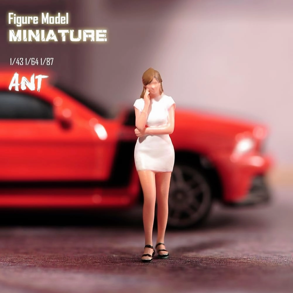 Miniatures 1/64 1/43 1/87 Scale Beauty Thoughts On Street Fashion Tight Skirt Scene Action Figure Model Creative Prop Display Collection Decor for Cars Vehicles (Painted White, 1/87 Scale)