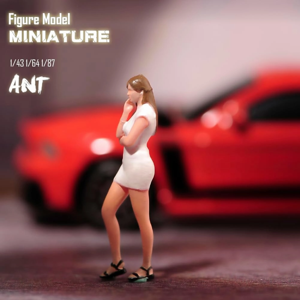 Miniatures 1/64 1/43 1/87 Scale Beauty Thoughts On Street Fashion Tight Skirt Scene Action Figure Model Creative Prop Display Collection Decor for Cars Vehicles (Painted White, 1/87 Scale)