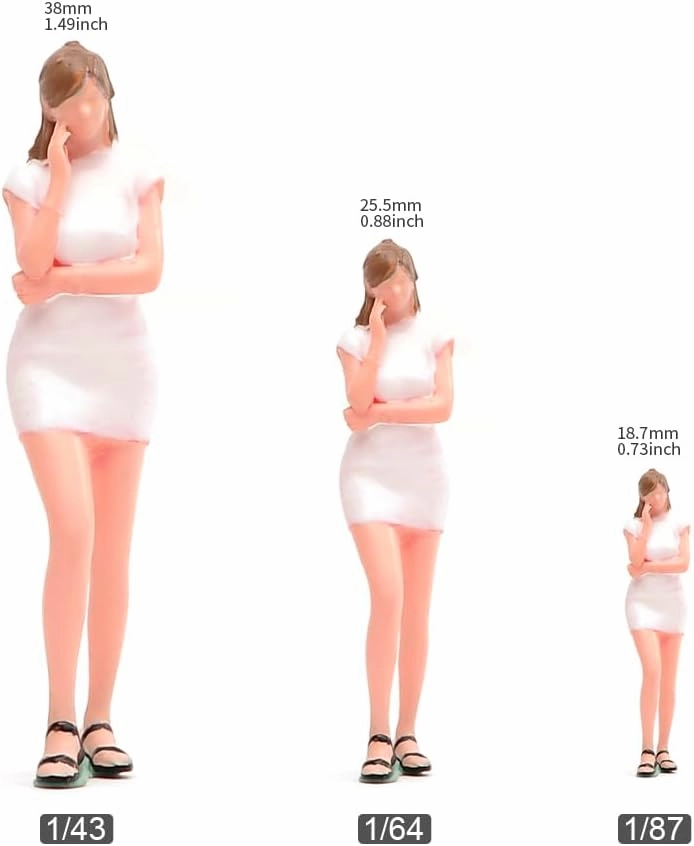 Miniatures 1/64 1/43 1/87 Scale Beauty Thoughts On Street Fashion Tight Skirt Scene Action Figure Model Creative Prop Display Collection Decor for Cars Vehicles (Painted White, 1/87 Scale)
