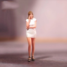 Miniatures 1/64 1/43 1/87 Scale Beauty Thoughts On Street Fashion Tight Skirt Scene Action Figure Model Creative Prop Display Collection Decor for Cars Vehicles (Painted White, 1/87 Scale)