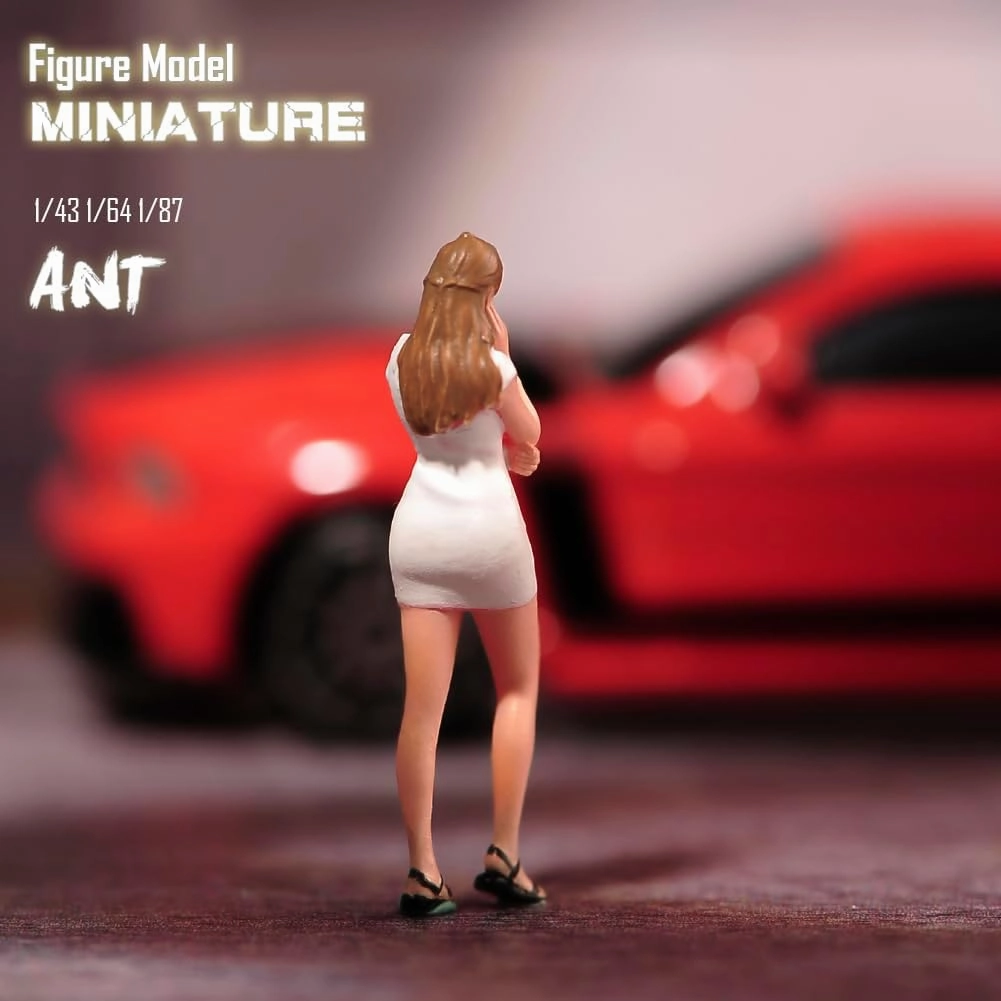 Miniatures 1/64 1/43 1/87 Scale Beauty Thoughts On Street Fashion Tight Skirt Scene Action Figure Model Creative Prop Display Collection Decor for Cars Vehicles (Painted White, 1/87 Scale)