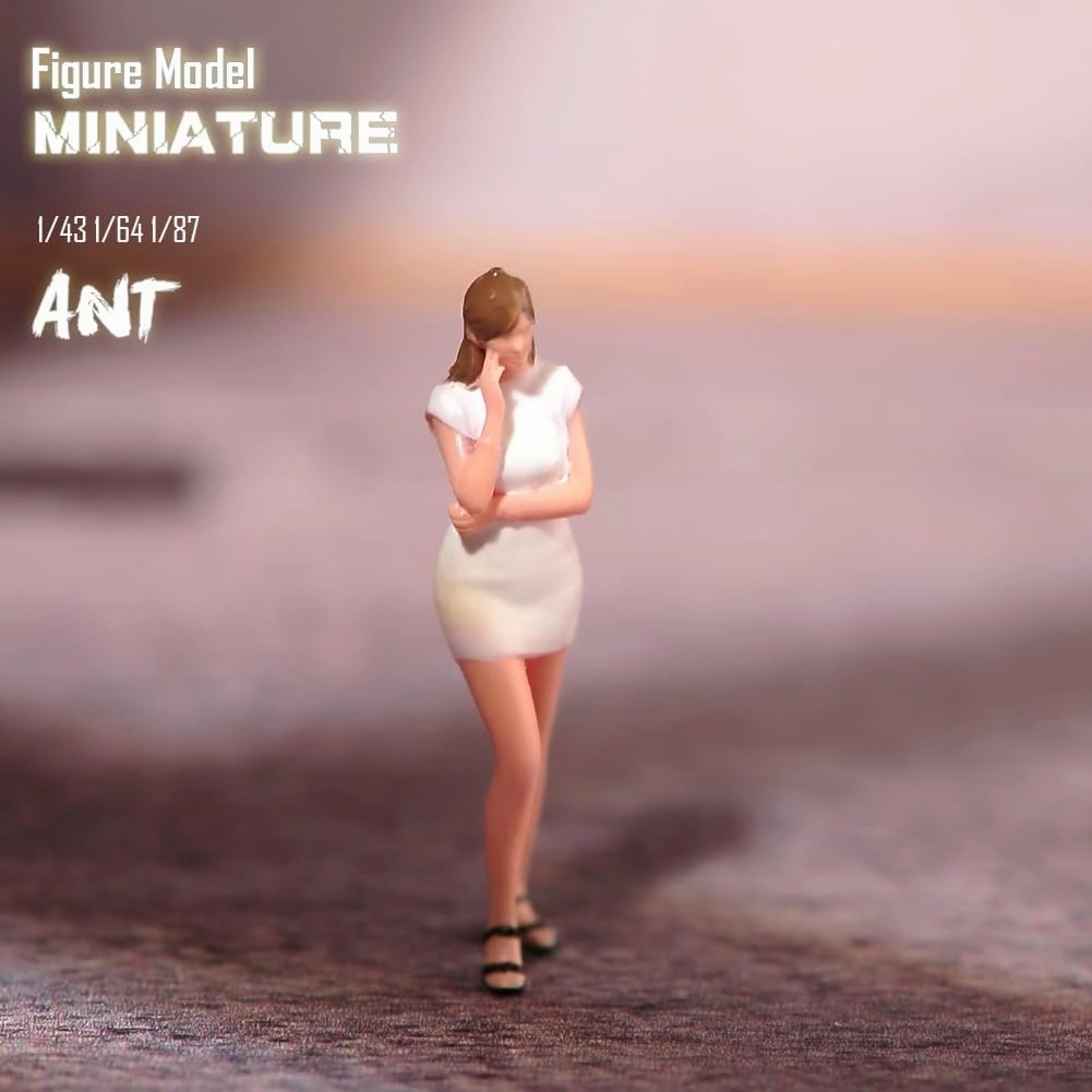 Miniatures 1/64 1/43 1/87 Scale Beauty Thoughts On Street Fashion Tight Skirt Scene Action Figure Model Creative Prop Display Collection Decor for Cars Vehicles (Painted White, 1/87 Scale)