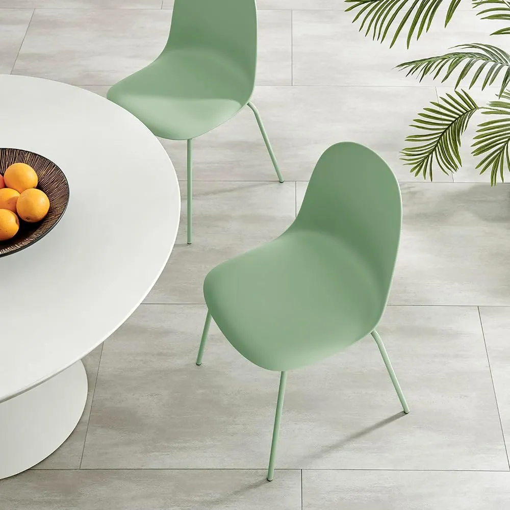 Minimalist Industrial Stackable Plastic Dining Chair with Metal Leg, Quick Assembly, Suitable for Indoor and Outdoor cafes and Restaurants, Set of 4 (Green)