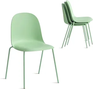 Minimalist Industrial Stackable Plastic Dining Chair with Metal Leg, Quick Assembly, Suitable for Indoor and Outdoor cafes and Restaurants, Set of 4 (Green)