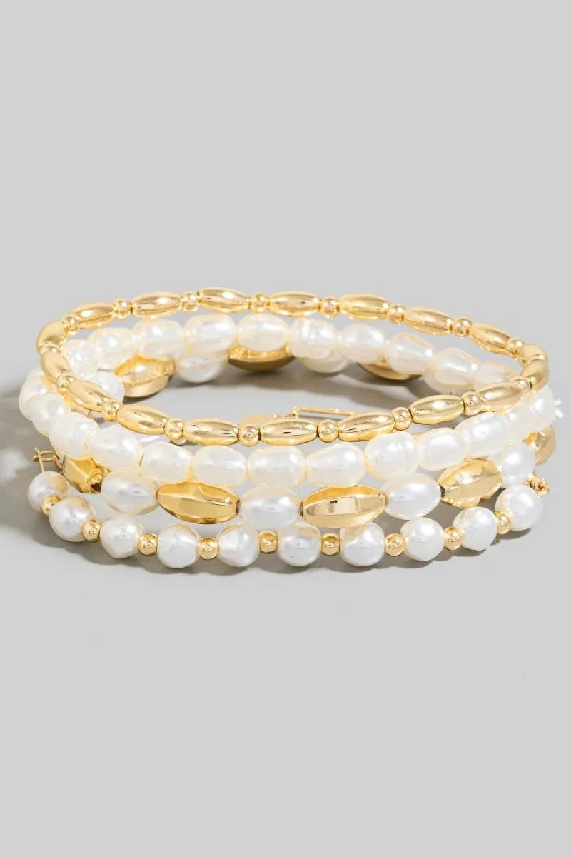 Mixed Pearl And Metallic Beaded Bracelet Set