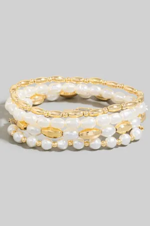 Mixed Pearl And Metallic Beaded Bracelet Set