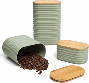 Mixpresso 3 Pcs Olive Green Canisters Sets For The Kitchen, Airtight Plastic Canister With Bamboo Lid, Coffee And Sugar Canister Set, Decorative Sugar Container, Kitchen Decor For Counter