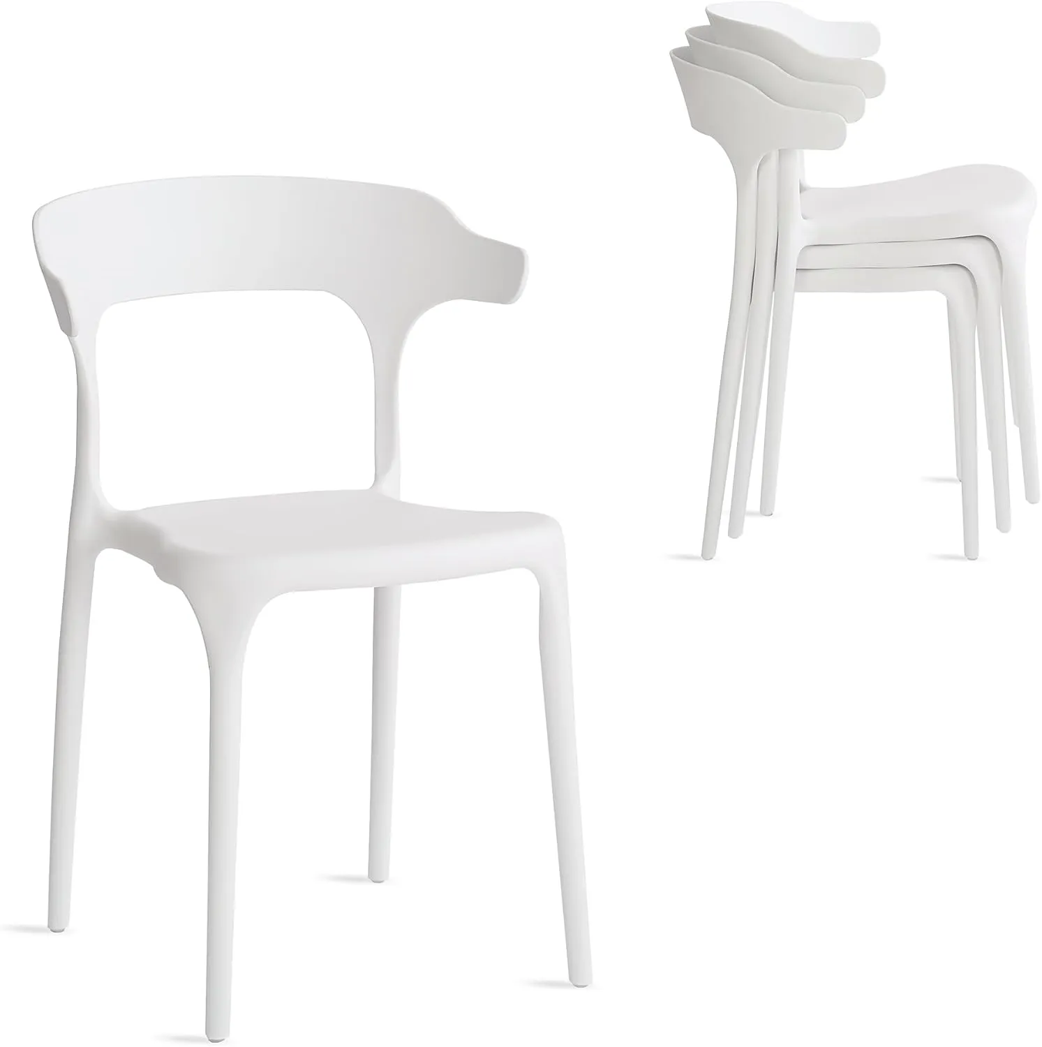Modern Stackable Dining Chair Set, No Assembly, Plastic Chair, Patio Chair, Suitable for Indoor and Outdoor Cafes and Restaurants, Set of 4 (Cloud White)