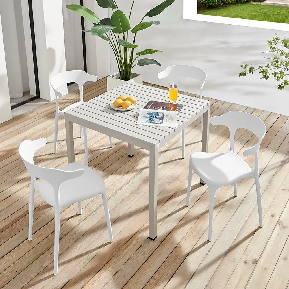 Modern Stackable Dining Chair Set, No Assembly, Plastic Chair, Patio Chair, Suitable for Indoor and Outdoor Cafes and Restaurants, Set of 4 (Cloud White)