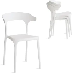 Modern Stackable Dining Chair Set, No Assembly, Plastic Chair, Patio Chair, Suitable for Indoor and Outdoor Cafes and Restaurants, Set of 4 (Cloud White)