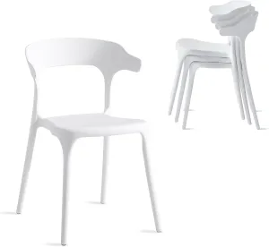 Modern Stackable Dining Chair Set, No Assembly, Plastic Chair, Patio Chair, Suitable for Indoor and Outdoor Cafes and Restaurants, Set of 4 (Crisp White)