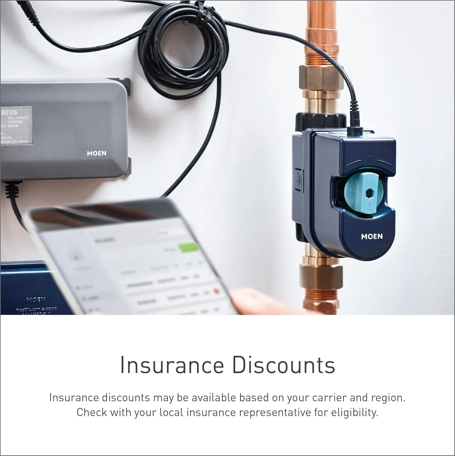 Moen Flo Smart Water Monitor and Automatic Shutoff Sensor, Wi-Fi Connected Water Leak Detector for 1-1/4-Inch Diameter Pipe, 900-002