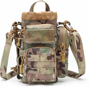 MOLLE Water Bottle Carrier Bag with Adjustable Shoulder Strap, Large Capacity, Multi-Functional Daily Use Universal Tool Pouch for Hiking, Biking, Fishing or Others Outdoors Sports (CP)