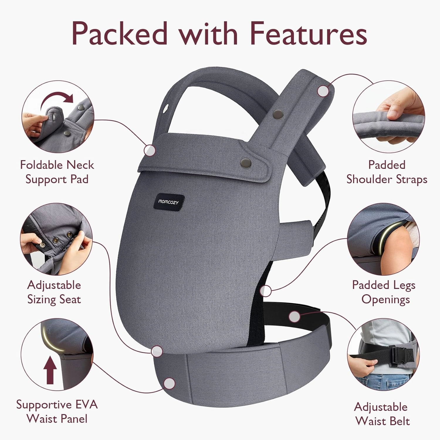 Momcozy Baby Carrier - Ergonomic, Cozy and Lightweight Carrier for 7-44lbs, Effortless to Put On, Ideal for Hands-Free Parenting, Enhanced Lumbar Support, Purehug for Infant to Toddler, Grey