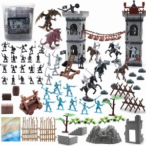 Mostop Medieval Castle Knights Toy Soldier - Dragon Toy Set Army Men Action Figurines with Castle - Assembled Castle Building Toys Knight Warrior Figures Medieval Knights for Kids Birthday