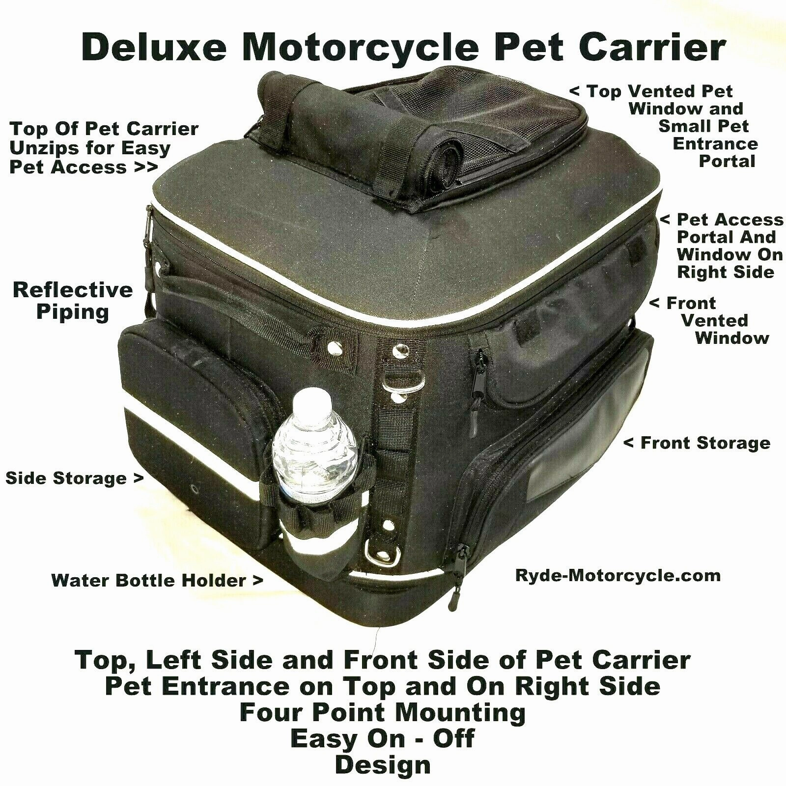 Mot-Pet Deluxe Full Feature Motorcycle Pet Carrier Mount on Rack Seat Sissy Bar
