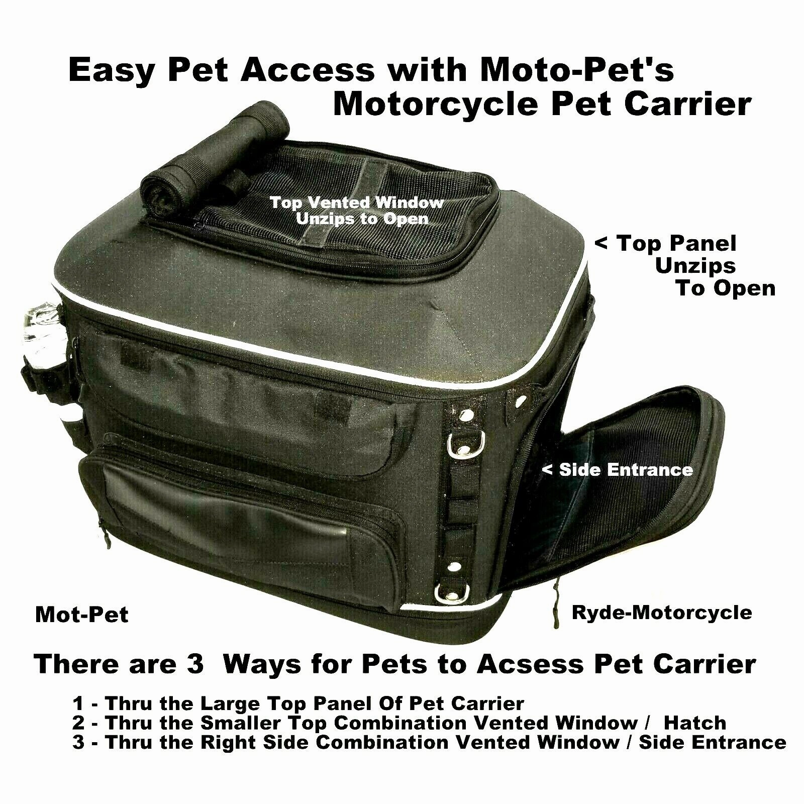Mot-Pet Deluxe Full Feature Motorcycle Pet Carrier Mount on Rack Seat Sissy Bar