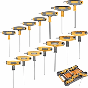 MULWARK 14 PC T-handle Allen Wrench Set Metric and Standard with T Handle Hex Key and Long Hex Driver Set |Christmas Gift|Wall-Mounted Storage Box, Clear Marking, Two-Tip Design, and Chamfered Tips