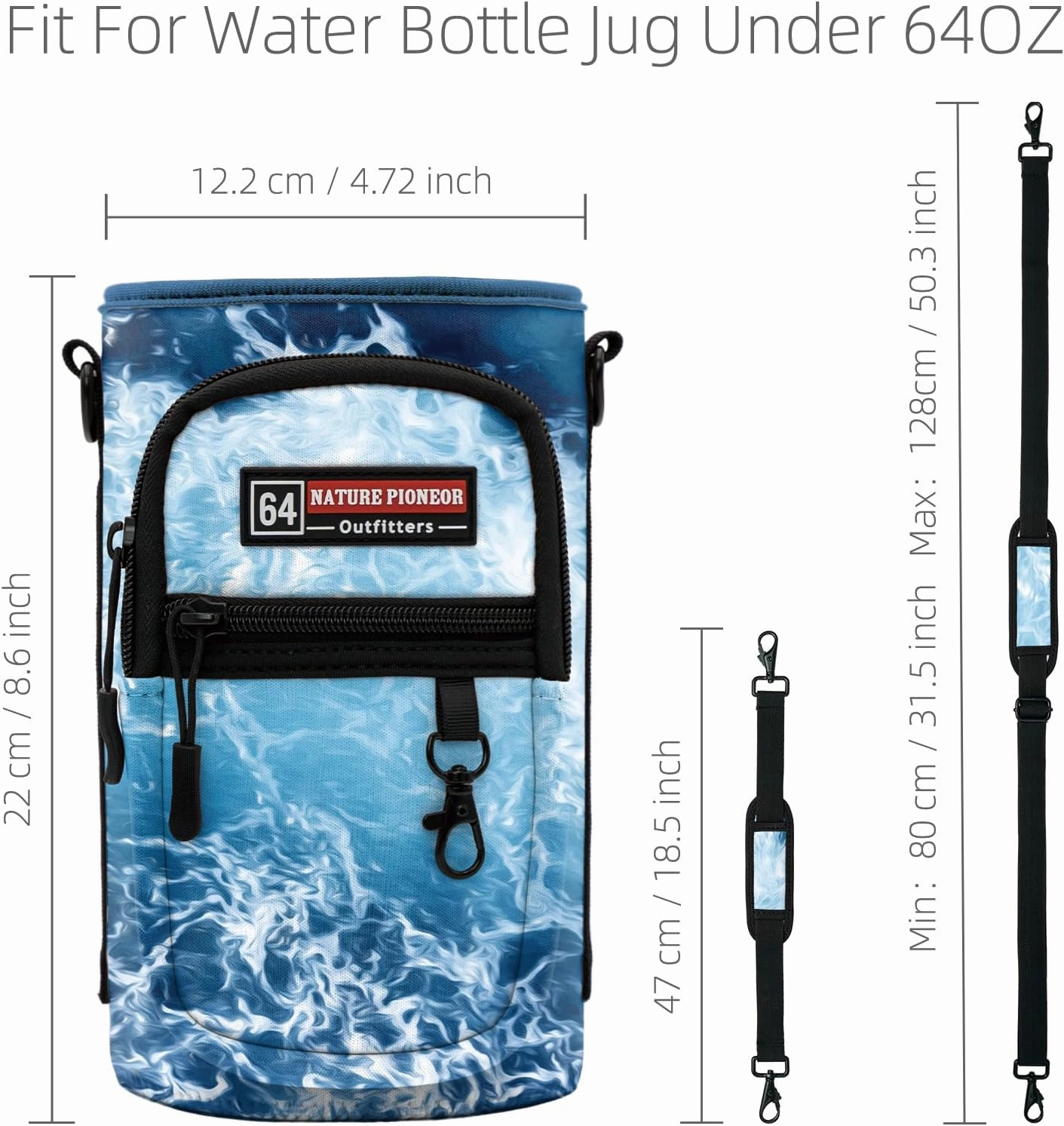 NATURE PIONEOR Water Bottle Holder with Strap,Water Bottle Carrier Bag Sling Sleeve with Adjustable Shoulder Strap & Handle and Large Phone Pocket for Walking,Hiking,Travelling for 25oz/32oz/40oz/64oz