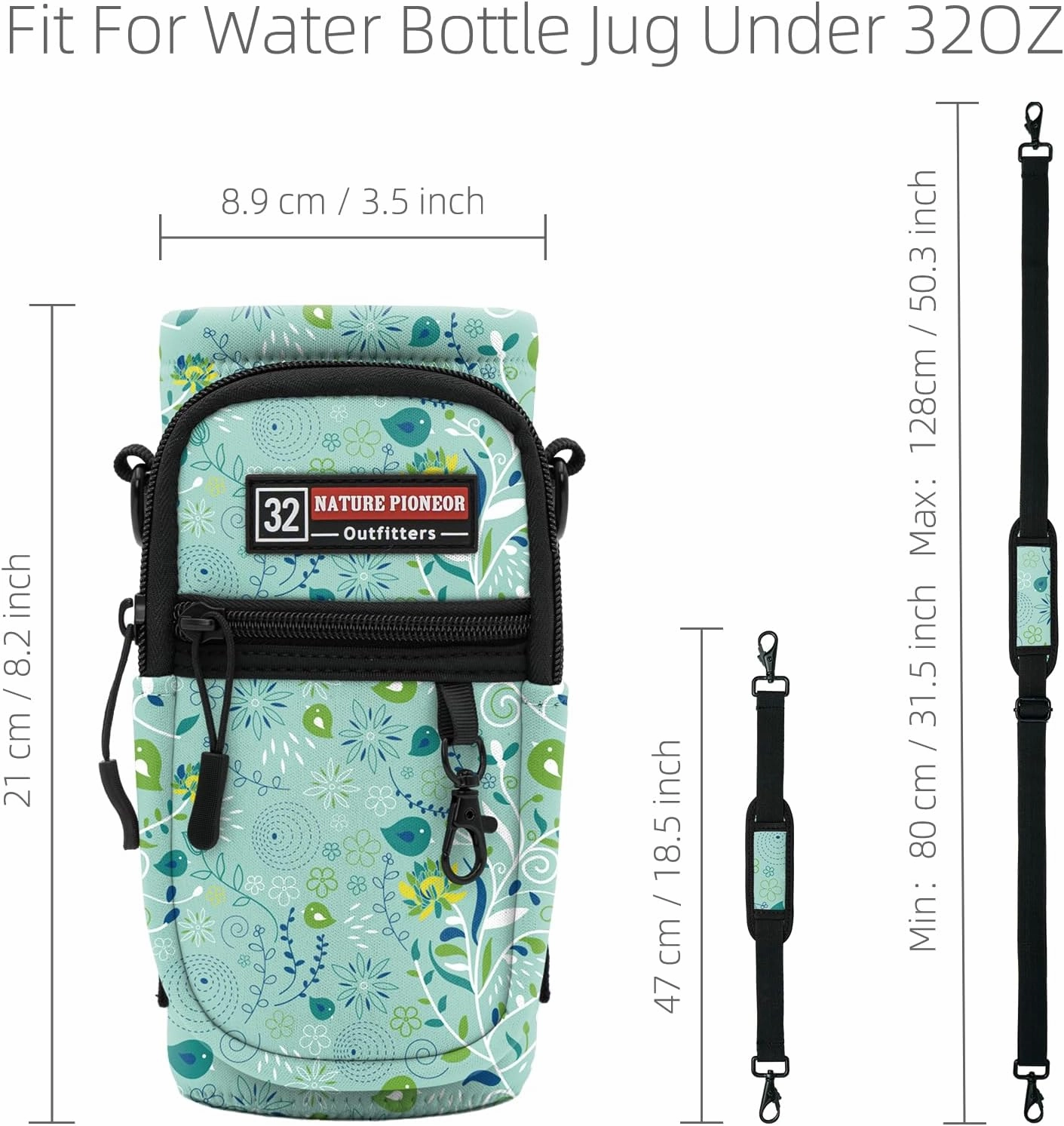 NATURE PIONEOR Water Bottle Holder with Strap,Water Bottle Carrier Bag Sling Sleeve with Adjustable Shoulder Strap & Handle and Large Phone Pocket for Walking,Hiking,Travelling for 25oz/32oz/40oz/64oz