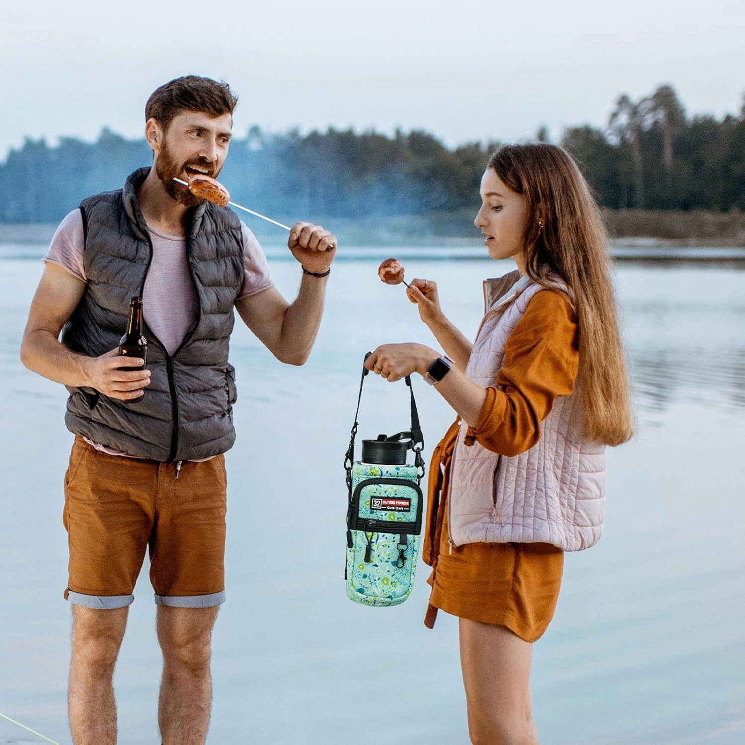 NATURE PIONEOR Water Bottle Holder with Strap,Water Bottle Carrier Bag Sling Sleeve with Adjustable Shoulder Strap & Handle and Large Phone Pocket for Walking,Hiking,Travelling for 25oz/32oz/40oz/64oz