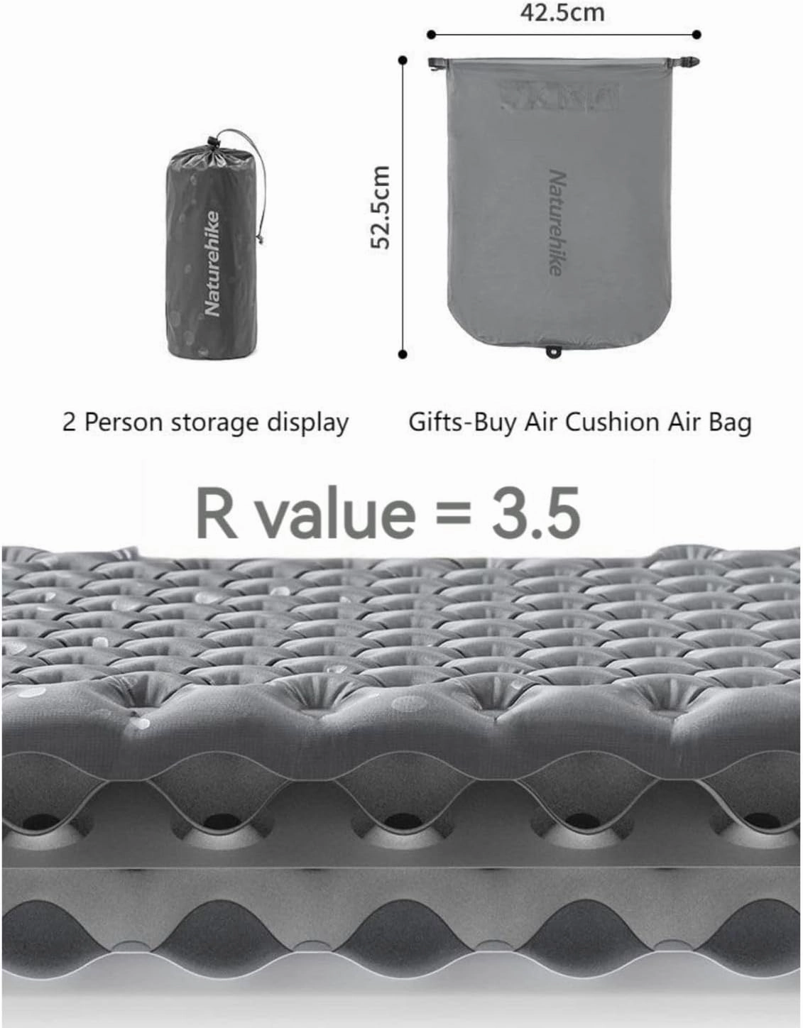 Naturehike Camping Mattress R-Value 5.8/3.5 Camp Bed Adults Camp Cot Folding Beds Sleeping Mat Pad Single Adults Foldable 0.88LB/500G Light Hiking[SGS Certified] (R3.5/Green/Rectangular/183*64*7CM)