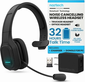 Naztech NXT-700 Trucker Headset Bluetooth Wireless - Noise Cancelling, HD Sound, Adjustable Headband, & Memory Foam Ear Cups for All-Day Comfort, Office Headset with Mic - Black