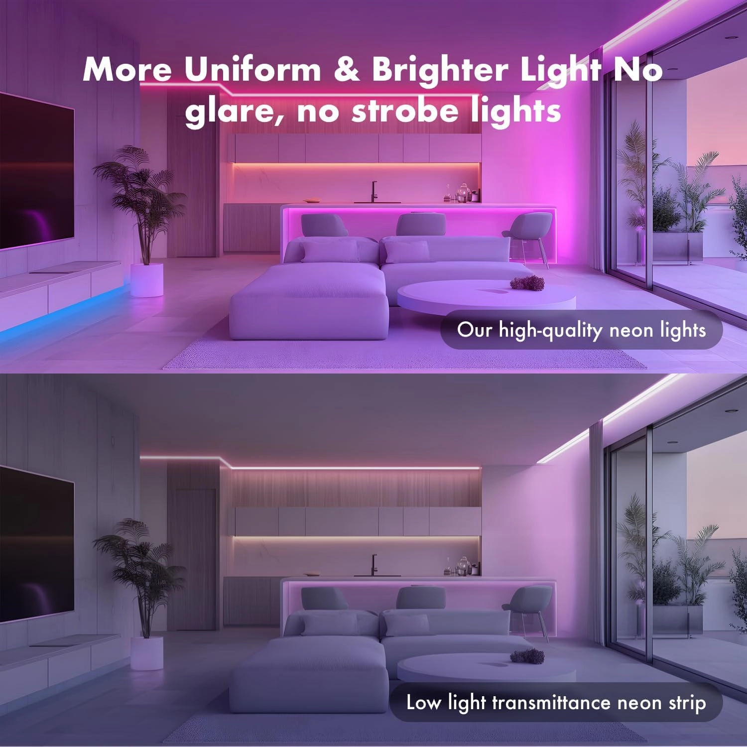 Neon Rope Lights, 50FT RGB Led Strip, Waterproof IP67, DIY Design, Music Sync, 44 Keys Remote Control, Multiple Modes, for Living Room, Bedroom, Holiday Decoration