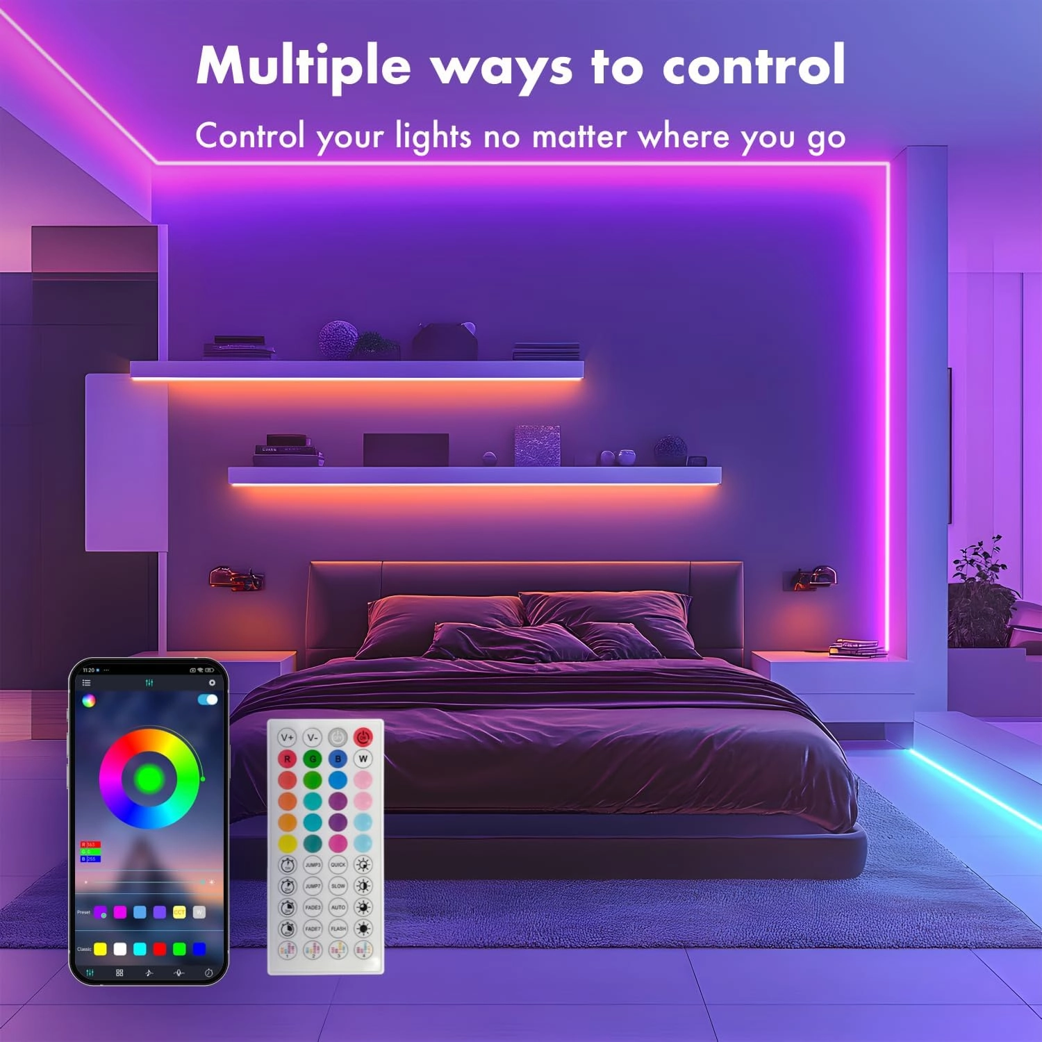 Neon Rope Lights, 50FT RGB Led Strip, Waterproof IP67, DIY Design, Music Sync, 44 Keys Remote Control, Multiple Modes, for Living Room, Bedroom, Holiday Decoration