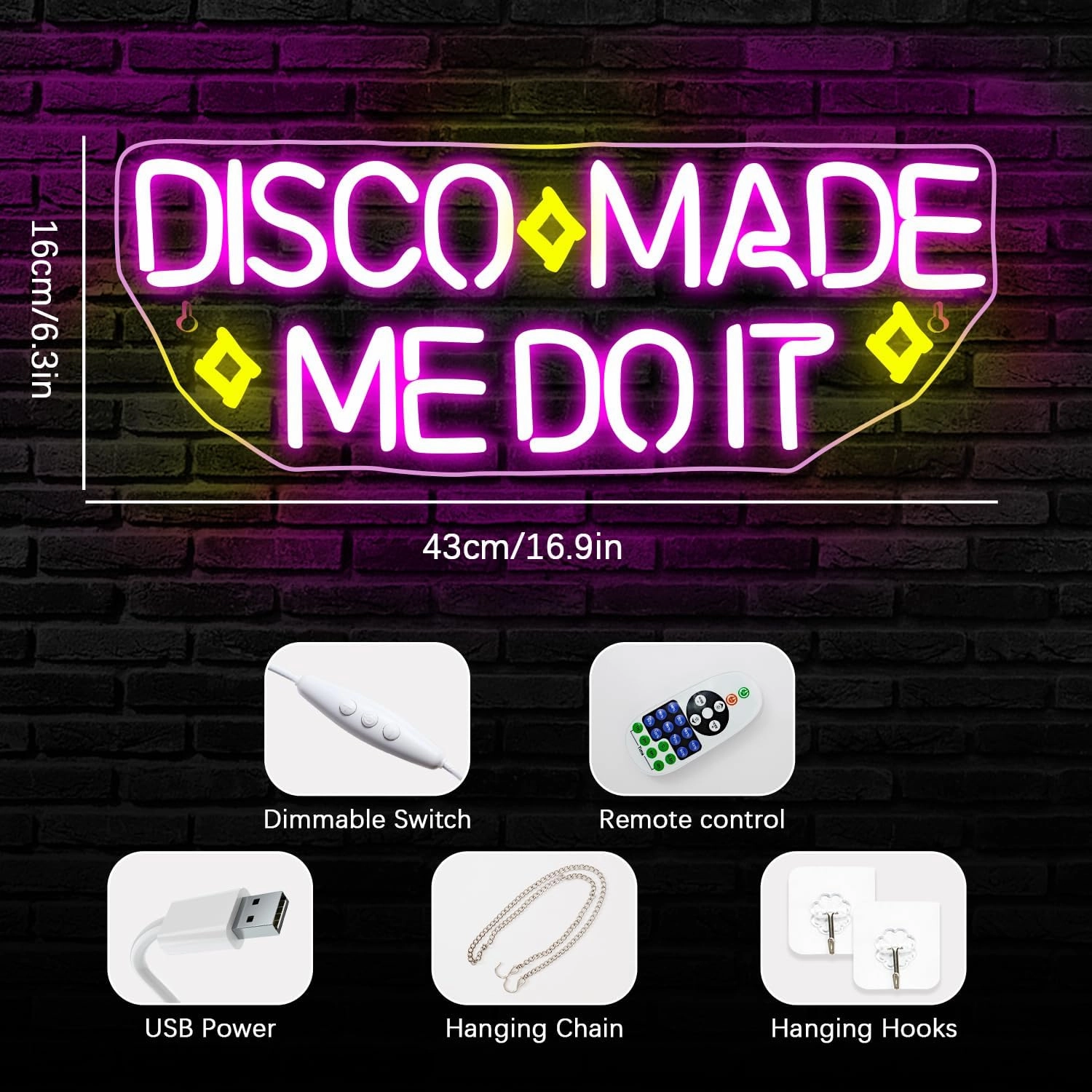 NEONLOVE Disco Made Me Do It Neon Sign - Pink Acrylic USB Disco Light Up Sign for Wall Decor, Bedroom, Bar, Party, Birthday