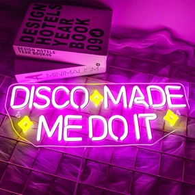NEONLOVE Disco Made Me Do It Neon Sign - Pink Acrylic USB Disco Light Up Sign for Wall Decor, Bedroom, Bar, Party, Birthday