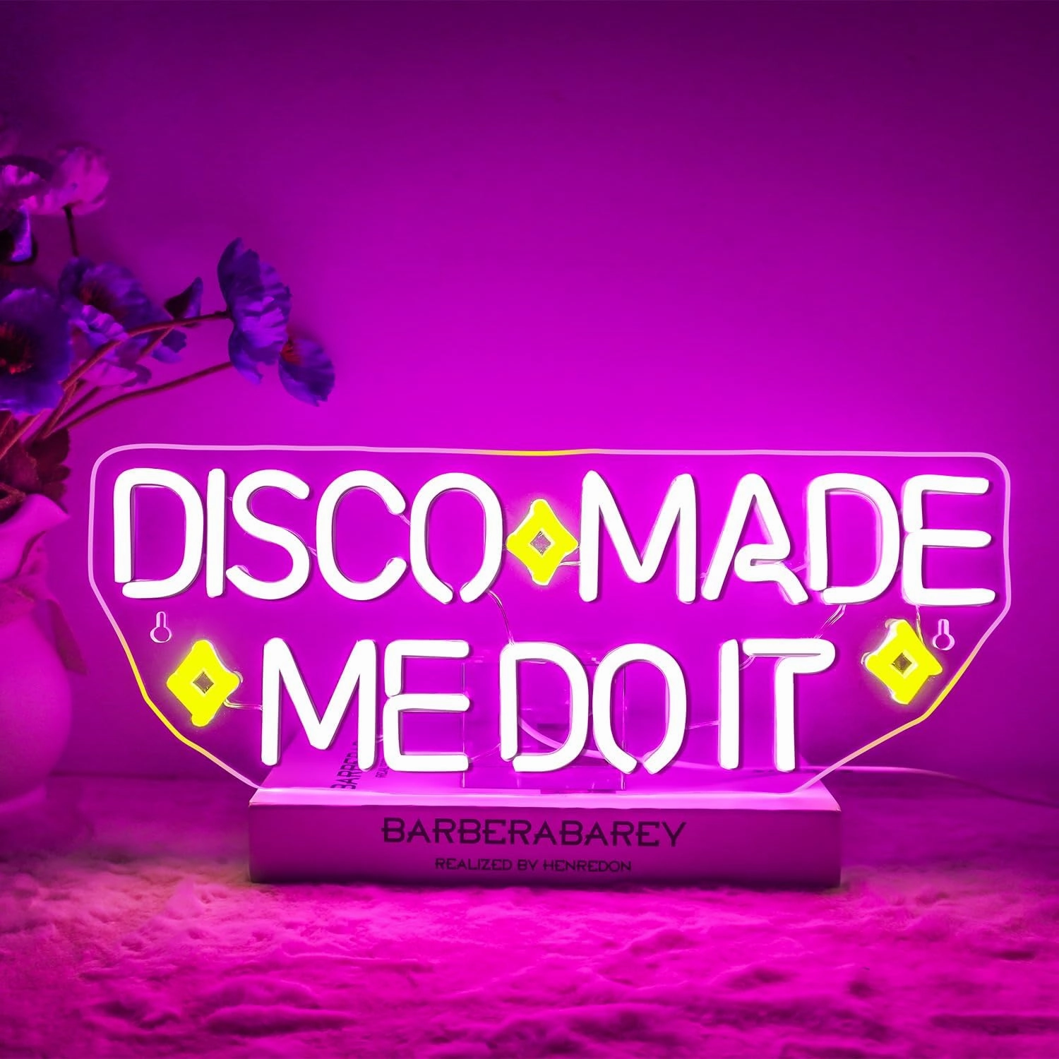 NEONLOVE Disco Made Me Do It Neon Sign - Pink Acrylic USB Disco Light Up Sign for Wall Decor, Bedroom, Bar, Party, Birthday