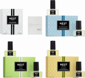NEST New York Wall Diffuser Set & Core Refill Bundle - Includes 1 Diffuser Unit and 3 Refills - Bamboo, Grapefruit, and Ocean Mist & Sea Salt