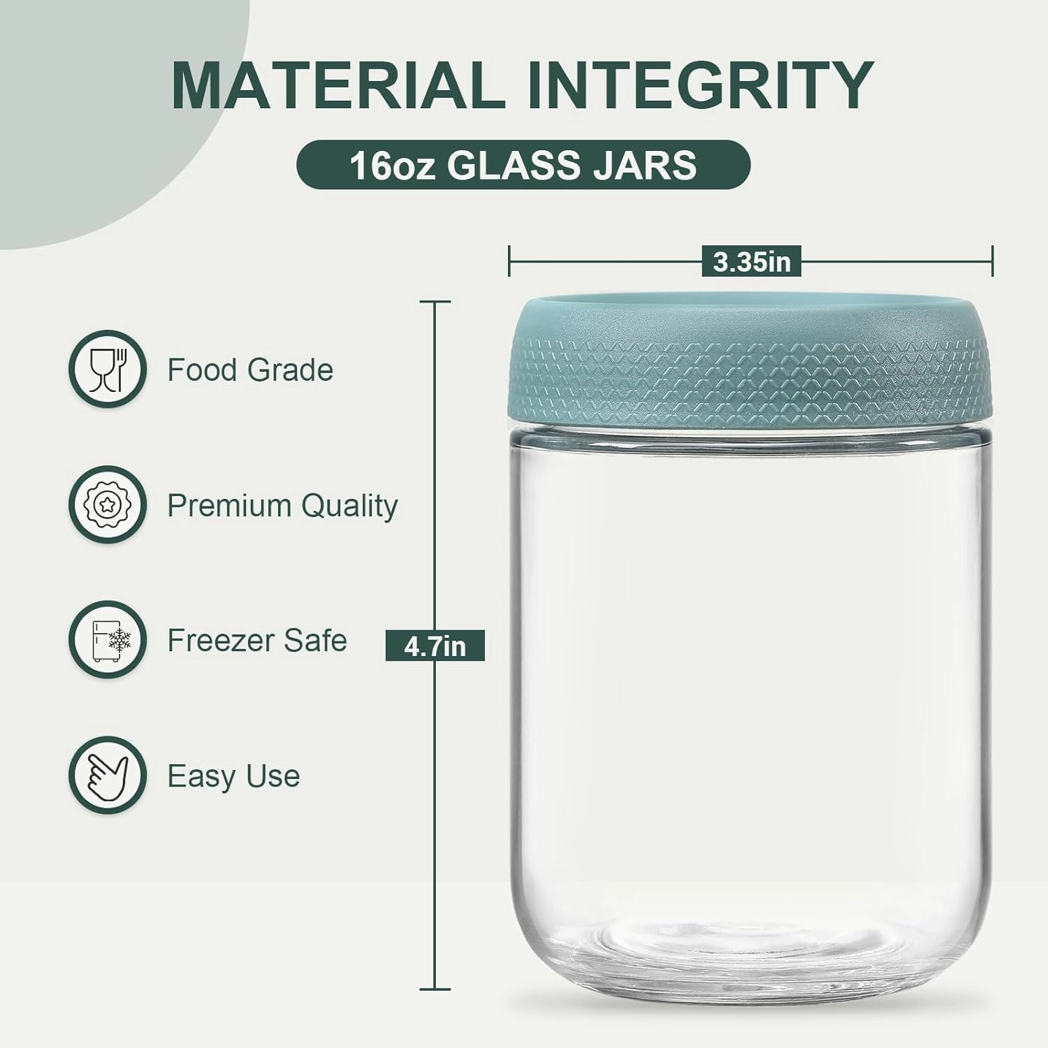 NETANY 6-pack 16 oz Overnight Oats Containers with Lids, Glass jars with Airtight Lids, Wide mouth Mason Salad jars, Glass Food Storage Containers for Snacks Yogurt Spice Sugar
